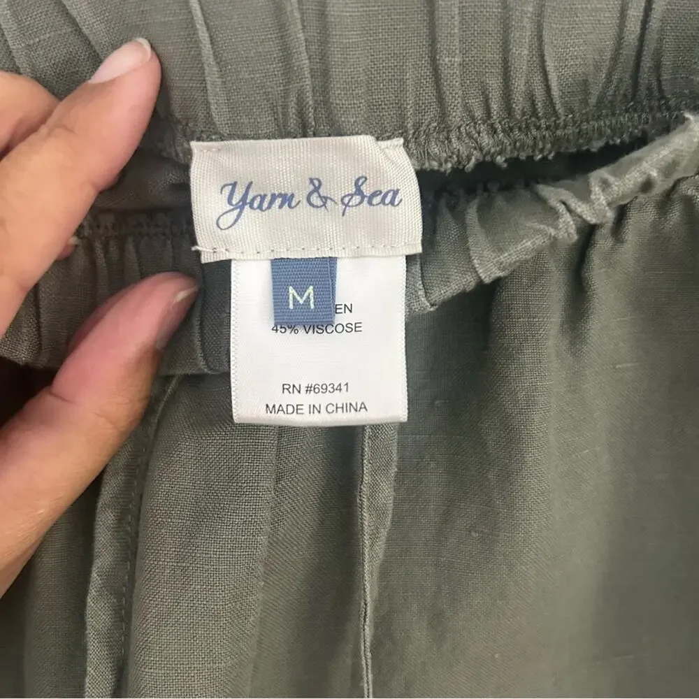 Yarn & Sea Olive Green Linen Blend Wide Leg Pants Women’s Medium